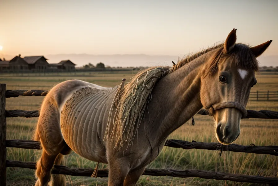 Bozal de soga usado en psicología equina, apoyado en un poste de madera vieja del campo