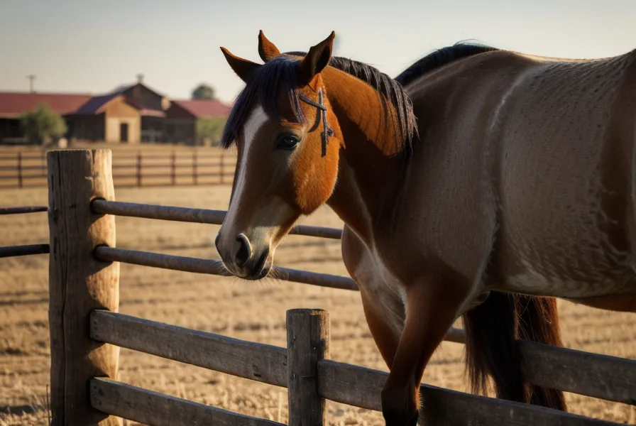 Caballo con la cabeza baja, señal de bienestar y comportamiento relajado en el corral