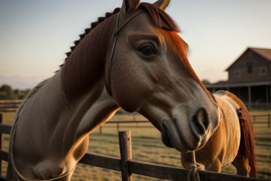 Cabezada de soga para entrenamiento equino apoyada en un poste, clave en la doma sin violencia