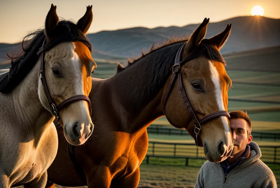 Caballo bajando la cabeza en señal de confianza mutua con el domador