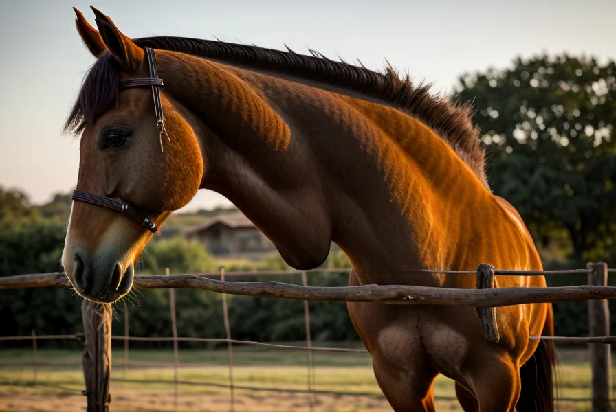 Caballo relajado lamiéndose los labios y bajando la cabeza, señal de bienestar animal durante el aprendizaje
