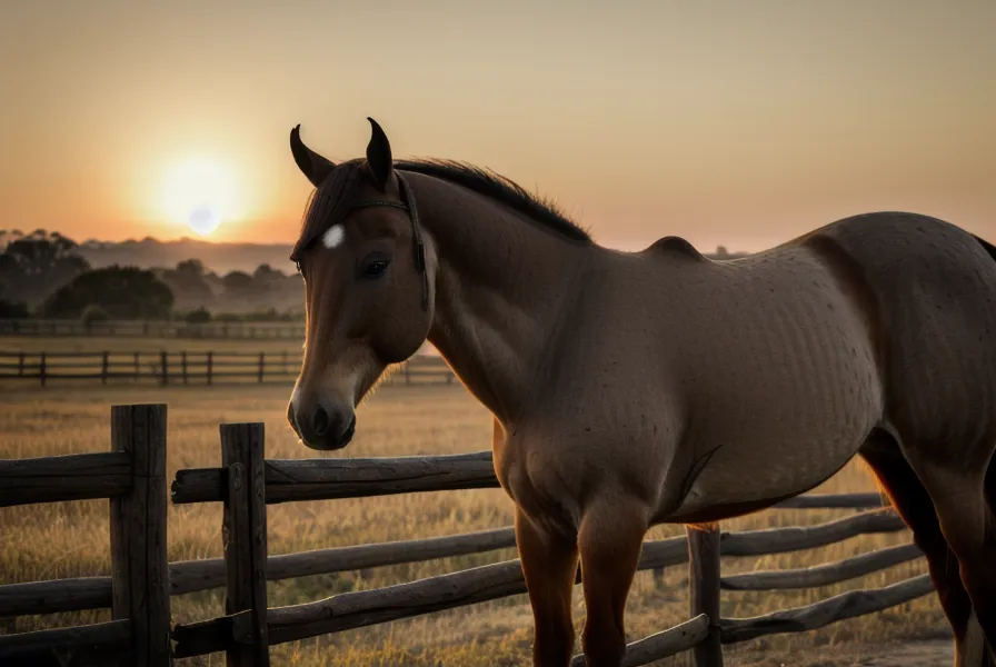 Caballo acercándose por curiosidad a un hombre sentado en el potrero al atardecer